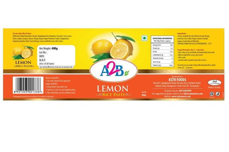 A2B - Adyar Ananda Bhavan Lemon Rice Paste - Swadesiicart