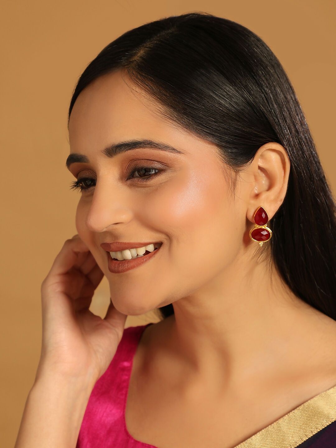 Nuyug 22K Gold Plated Red Embrace Earrings | Swadesiicart