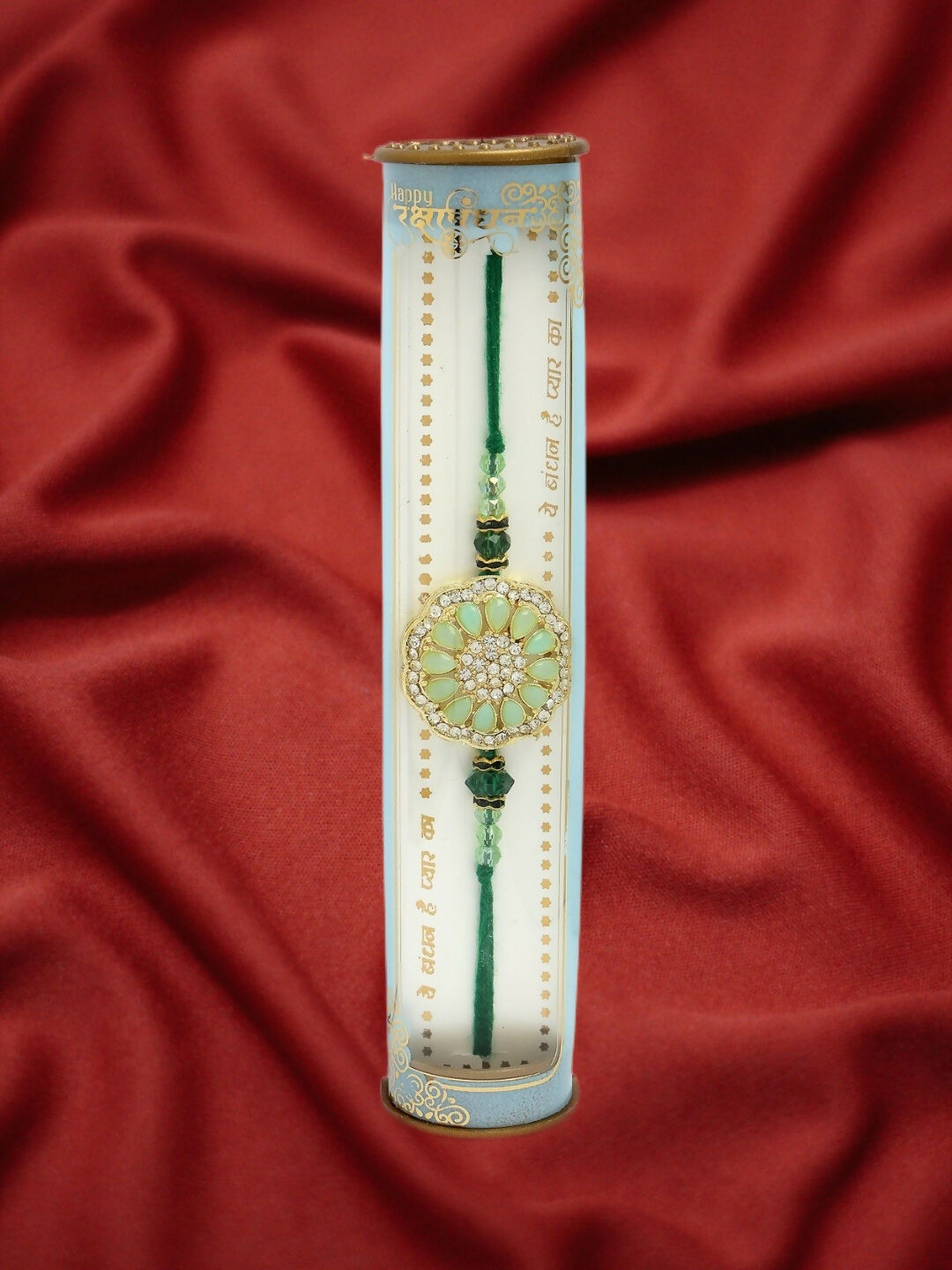 NVR Men Green Stone-Studded Rakhi With Roli Chawal & Chocolate | Swadesiicart
