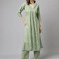 FIORRA Women's Green Cotton A-Line Kurta Set - Swadesiicart