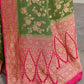 Joban Fashion Green Crepe Chiffon Pure Handloom Banarasi Silk Saree | Swadesiicart