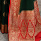 Joban Fashion Emerald Green Crepe Chiffon Pure Handloom Banarasi Silk Saree | Swadesiicart