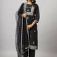 Juniper Women's Black Chinnon Solid Embroidered Kurta Set | Swadesiicart