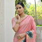 Vishnu Weaves Women's Peach Cotton Silk Saree with Blouse - Swadesiicart