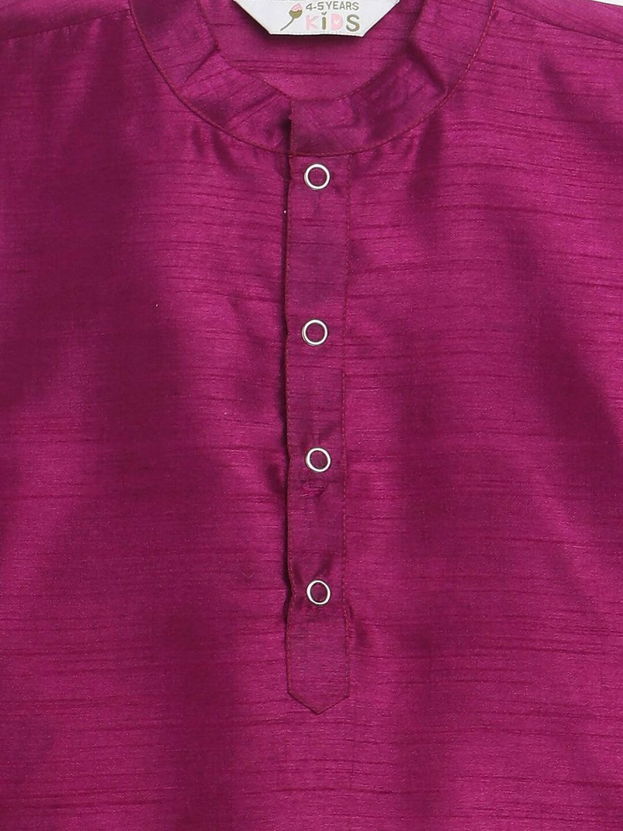 Ahalyaa Purple Poly Silk Solid Kids Kurta Churidar Set For Boys | Swadesiicart