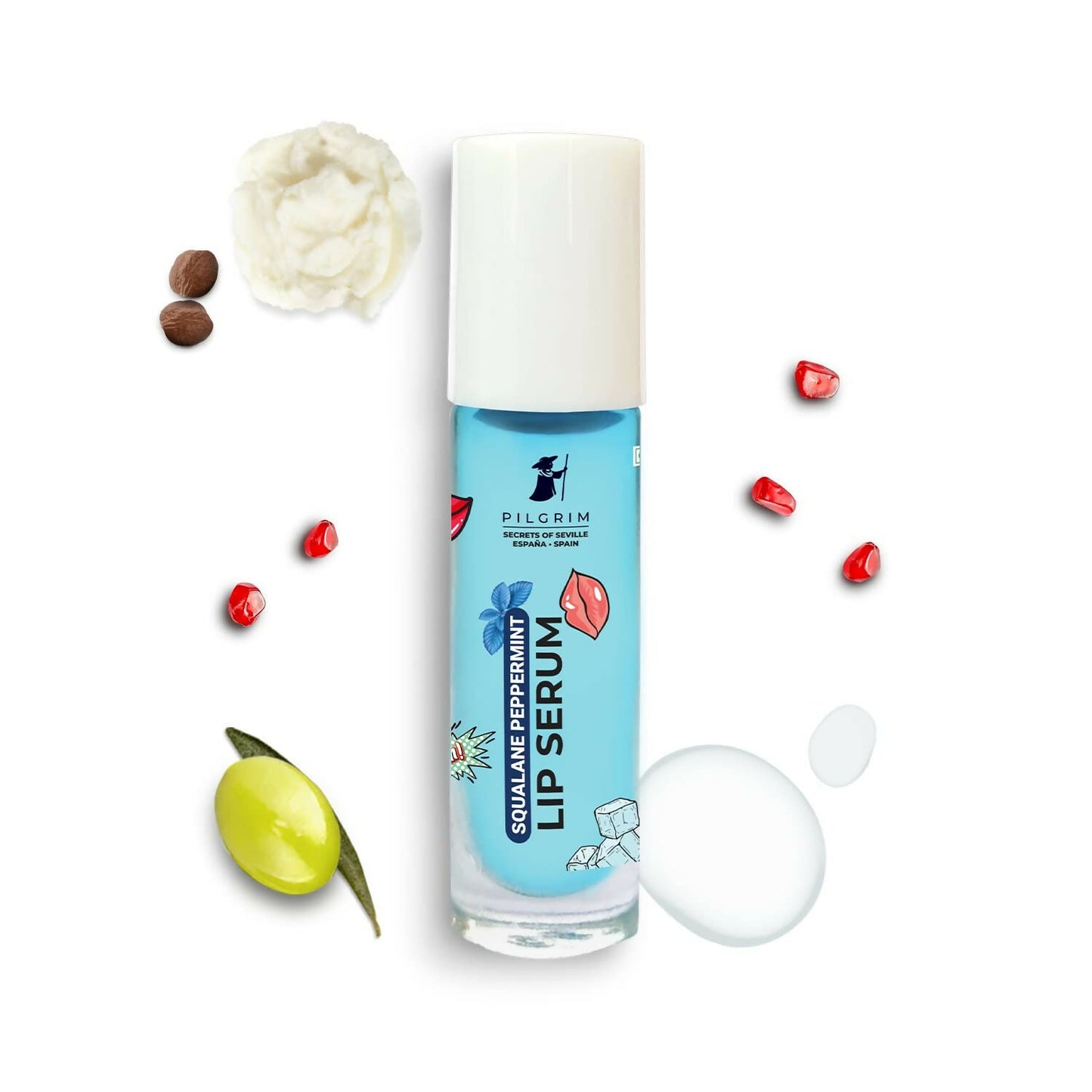 Pilgrim Spanish Lip Serum (Peppermint) with Roll-on For Visibly Plump Lips, Hydrating Lip Serum For Dark Lips - Swadesiicart