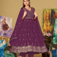 Jyoti Fashion Women's Purple Georgette Embroidered Anarkali Kurta Pant Set With Dupatta | Swadesiicart