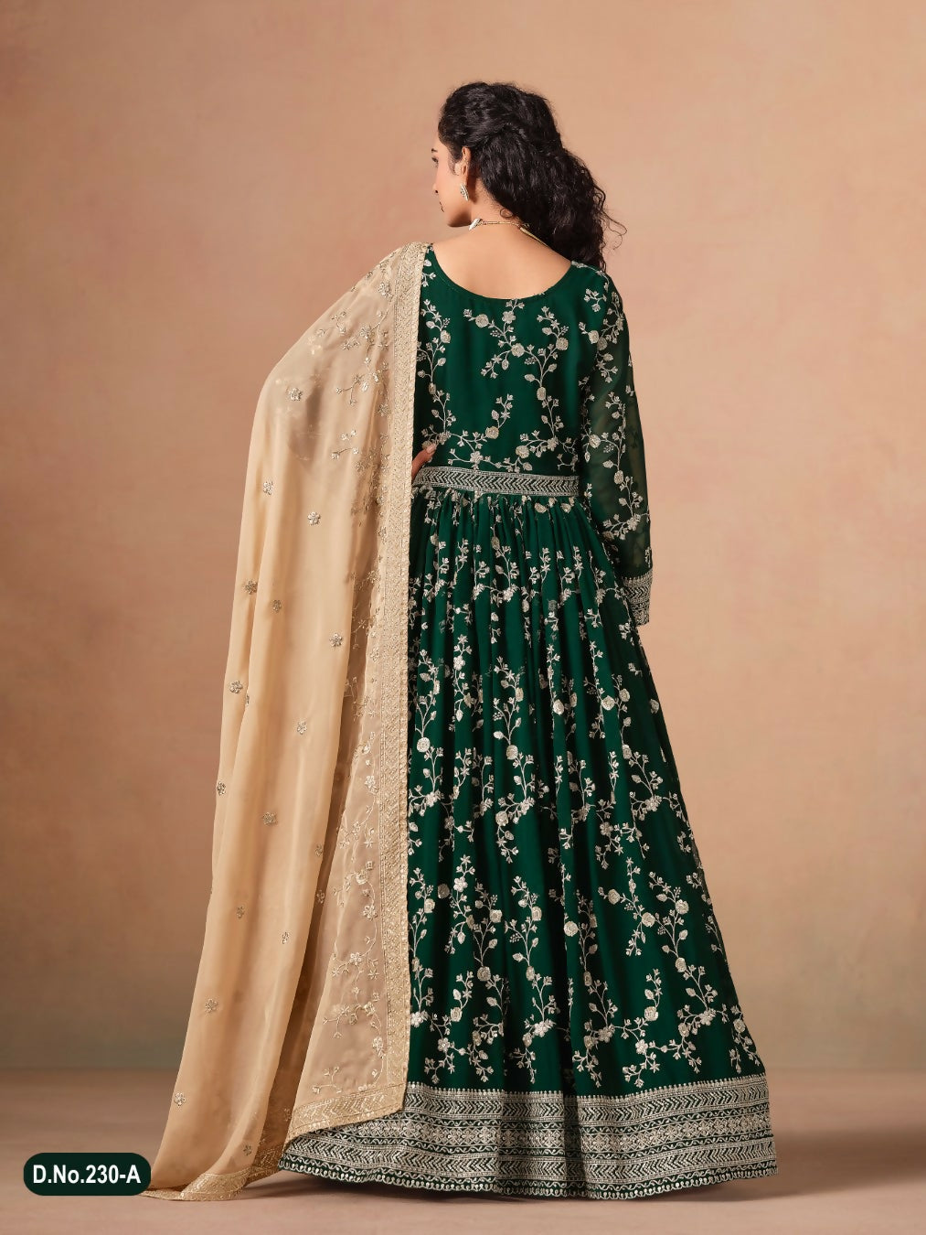 Anaita Dark Green Faux Georgette Jacquard Embroidered Work Anarkali Suit