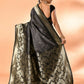 Joban Fashion Grey & Black Plain With Weaving Border Banarasi Silk Sarees | Swadesiicart