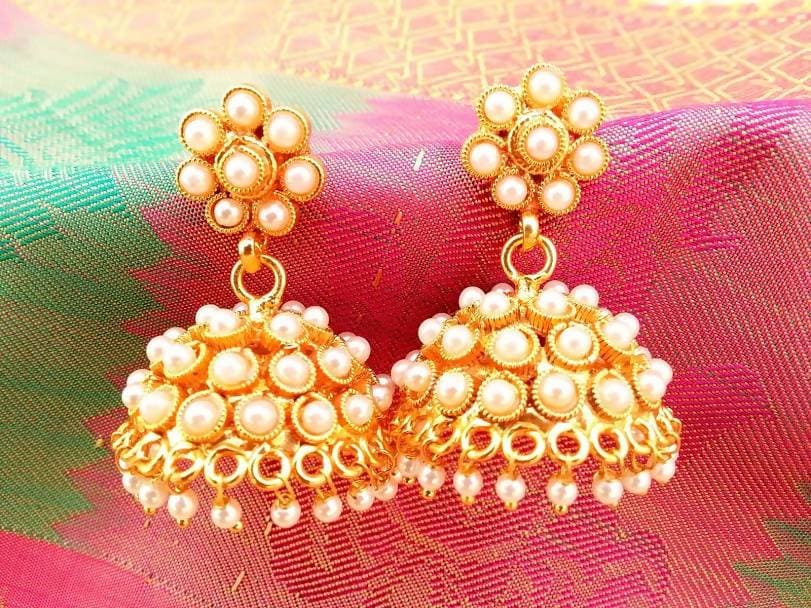 White Kemp Jhumkas | Swadesiicart