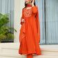 The52 Orange Women's Gorgeous Embroidered Chinon Fabric Flared Kurta Pant and Dupatta Set - Swadesiicart