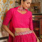 Janasya Pink Georgette Foil Print Lehenga Choli Dupatta | Swadesiicart