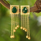 Joban Fashion Women Green Stone Golden Beats Matte Gold Earrings | Swadesiicart