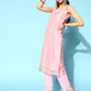 Ahalyaa Women Pastel Pink Colour Organza Glitter Printed Kurta Pant Set With Dupatta | Swadesiicart