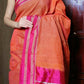 Very Much Indian Handloom Cotton Viscose Ilkal Saree With Pure Resham Pallu - Orange | Swadesiicart