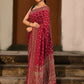 Joban Fashion Hot Pink Crepe Chiffon Banarasi Pure Handloom Banarasi Silk Saree | Swadesiicart