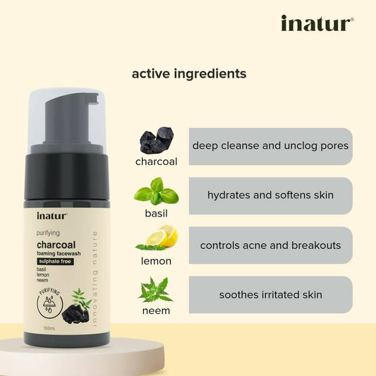 Inatur Charcoal Foaming Face Wash - Swadesiicart