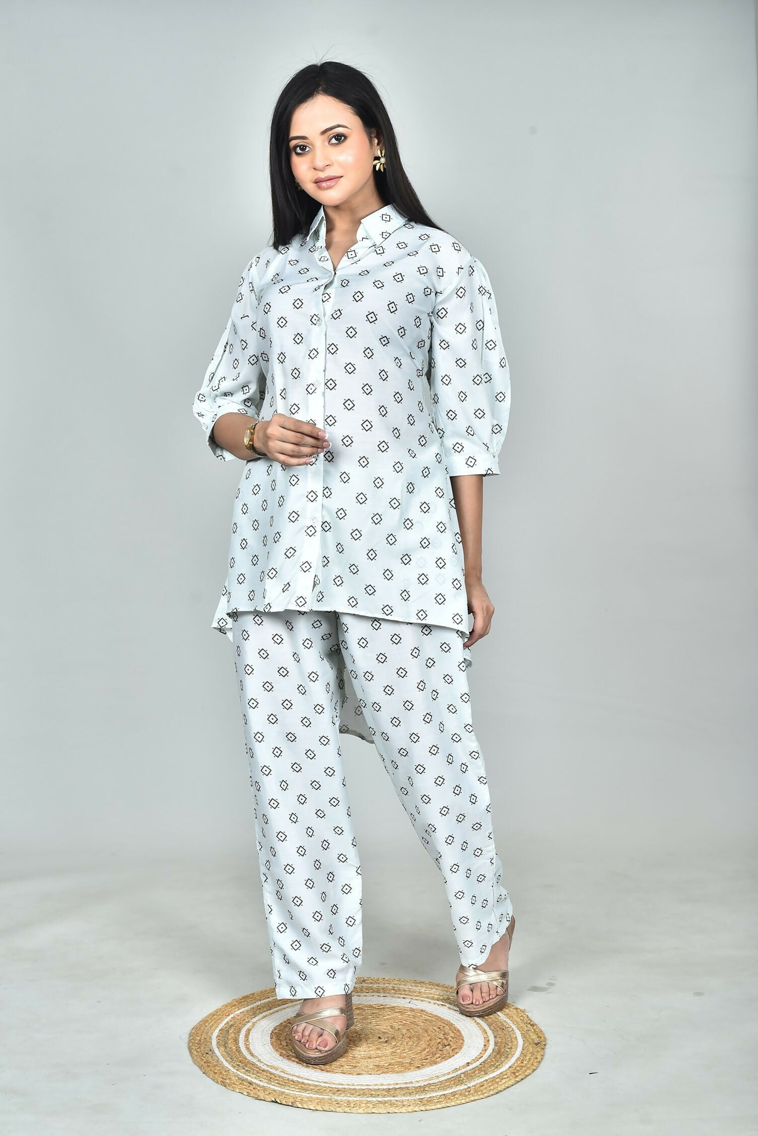 Morchari Digital Print Semi Muslin Co-Ord Set Top & Trouser-Multicolor - Swadesiicart