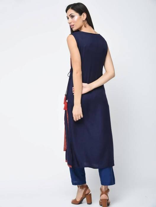 Aniyah Rayon Block Printed Layered Kurta In Red (AN-120K) - Swadesiicart