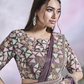 Lavendar Crepe Satin Silk Designer Ready to wear saree with stithced Blouse - Mohmanthan Aura | Swadesiicart