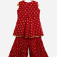 Ahalyaa Maroon Georgette Gold Foil Print Kids Peplum style Kurta Sharara Set With Dupatta For Girls | Swadesiicart