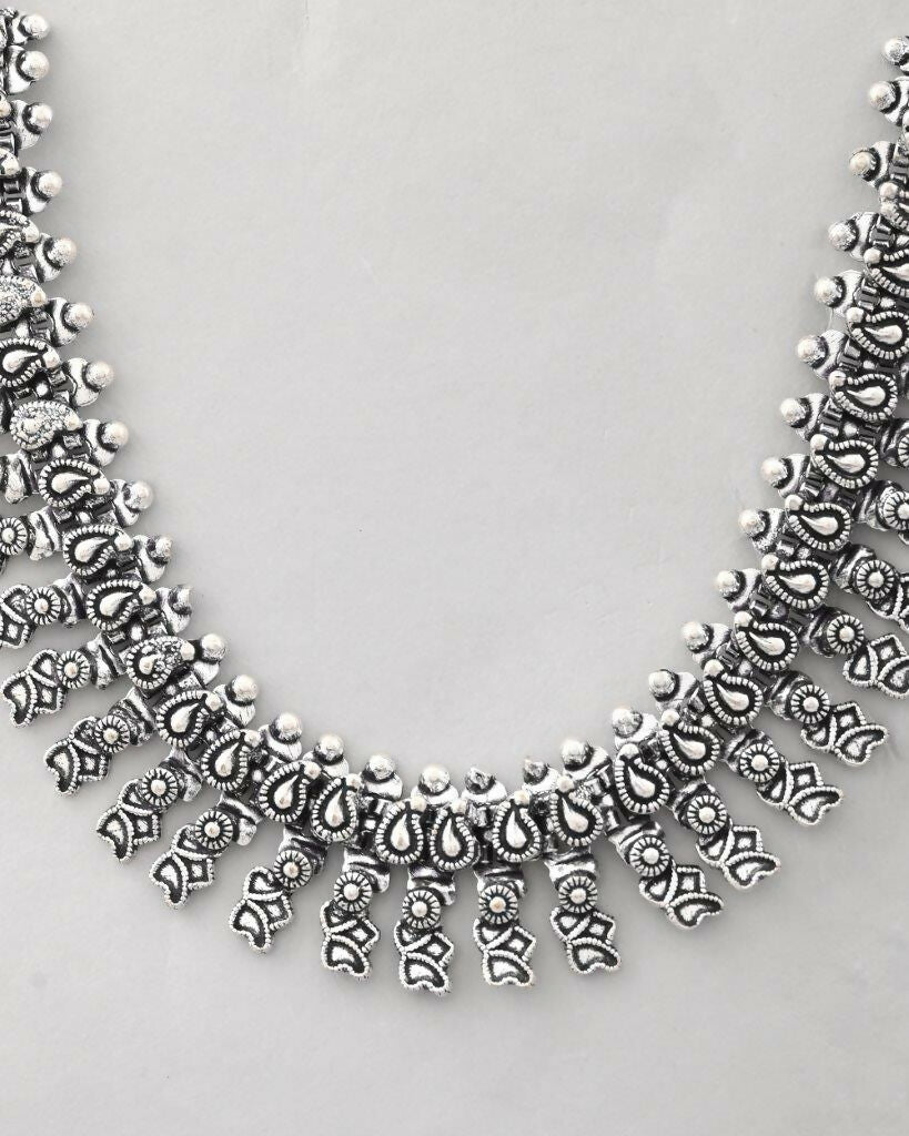 VOJ Silver-Toned Silver-Plated Oxidized Necklace | Swadesiicart
