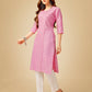 Jyoti Fashion Women's Pink Cotton Blend Embroidered Kurta Pant Set | Swadesiicart