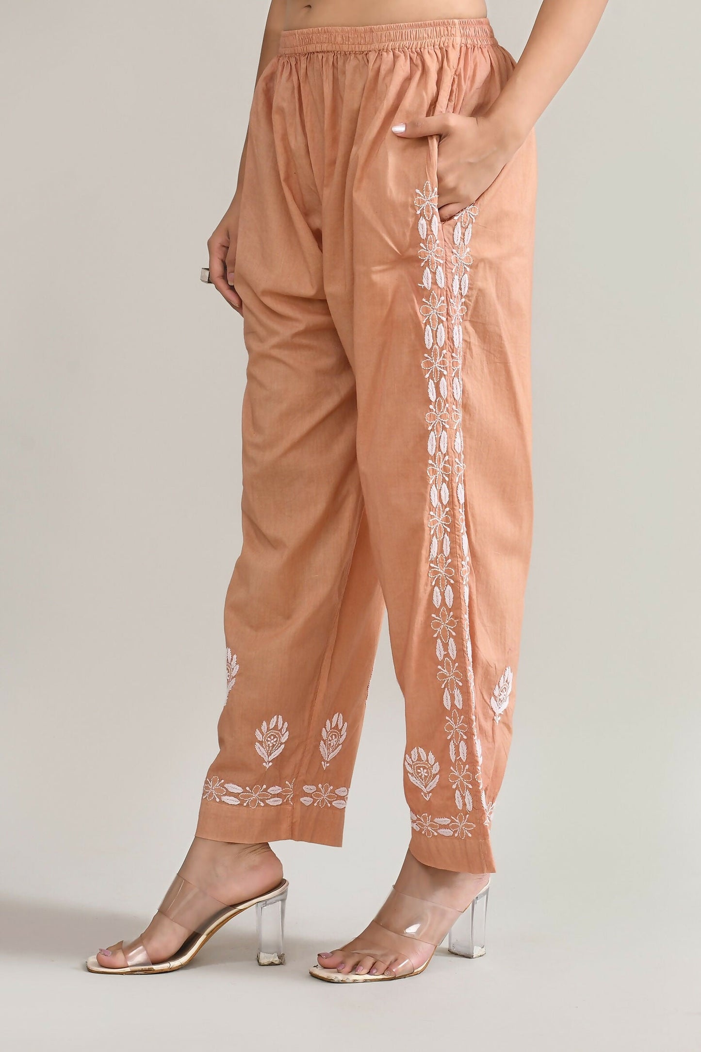 Joban Fashion Womens Cotton ChikanKari Brown Cord set - Swadesiicart