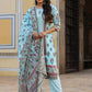 Juniper Women's Skyblue Cambric Floral Placement Printed Straight Fit Kurta Sets | Swadesiicart