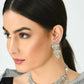 Mominos Fashion Johar Kamal Silver-Plated American Diamond Pista Green Choker Set | Swadesiicart