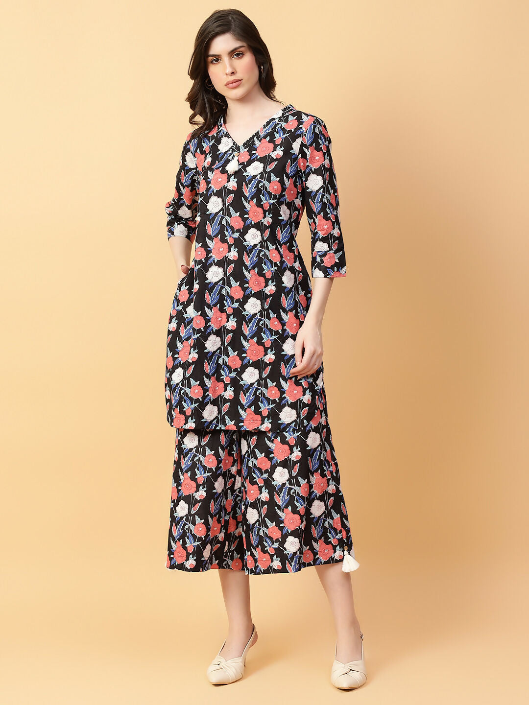 Joban Fashion Black Cotton Printed & Hand Work Co-ord Set - Swadesiicart