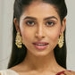 Nuyug 22K Gold-Plated Kundan Stone Studded & Pearl Drop Beaded Crescent Shaped Chandbalis | Swadesiicart