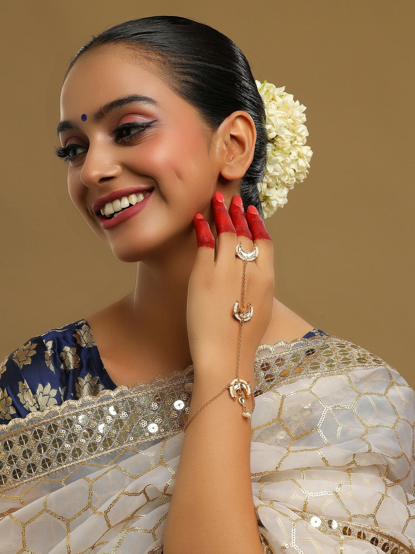 Ruby Raang Gold Chand Kundan Haath Phool | Swadesiicart