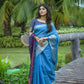 Vishnu Weaves Women's Blue Cotton Silk Zari Woven Saree with Blouse - Swadesiicart