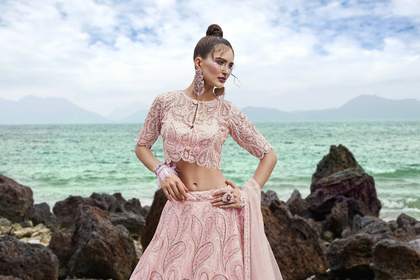 House of Panchhi Coral Net Multi Sequins with heavy Zarkan embroidery Lehenga choli & Dupatta | Swadesiicart
