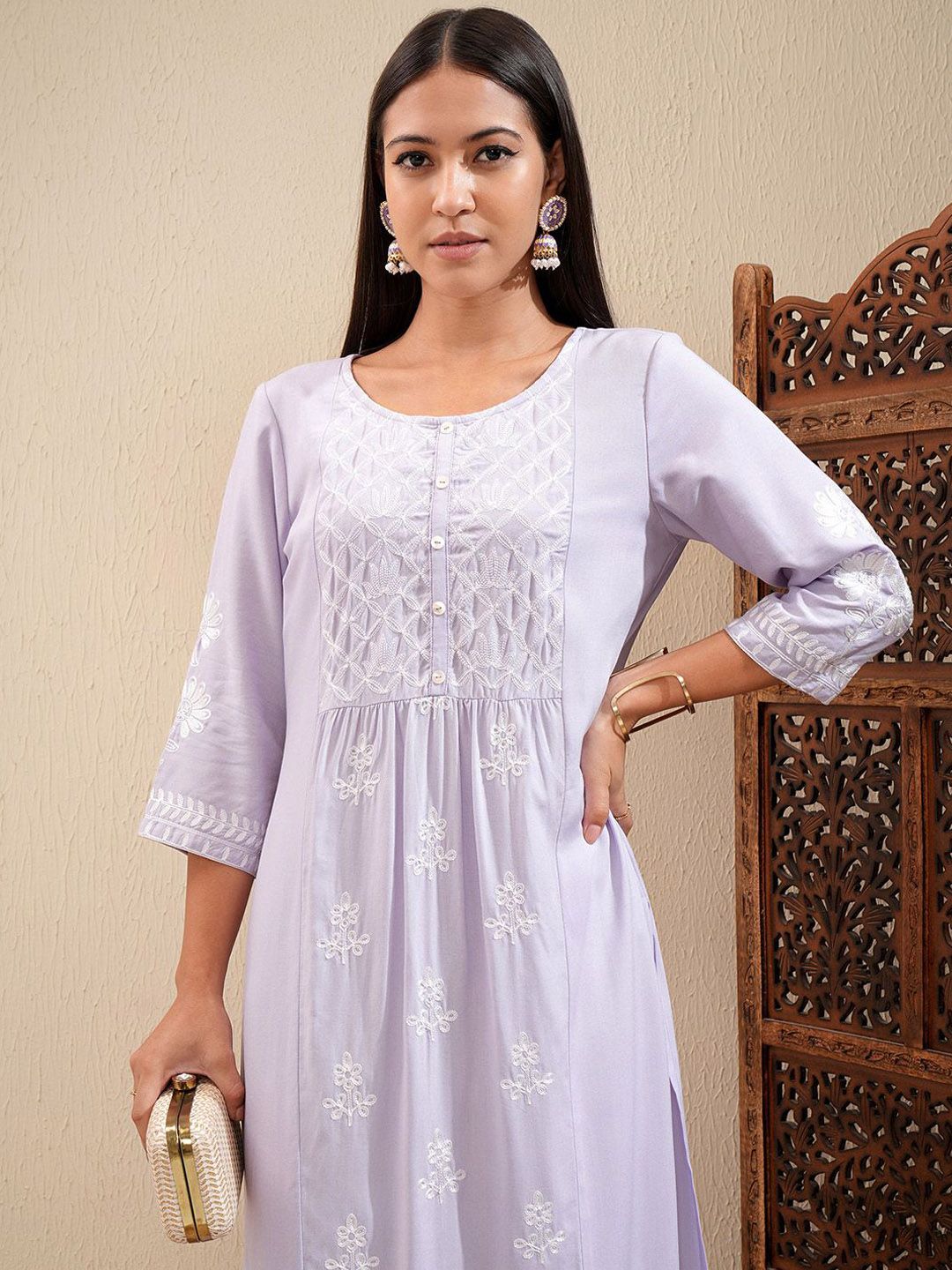 Vishudh Floral Embroidered Straight Kurta with Palazzos - Swadesiicart