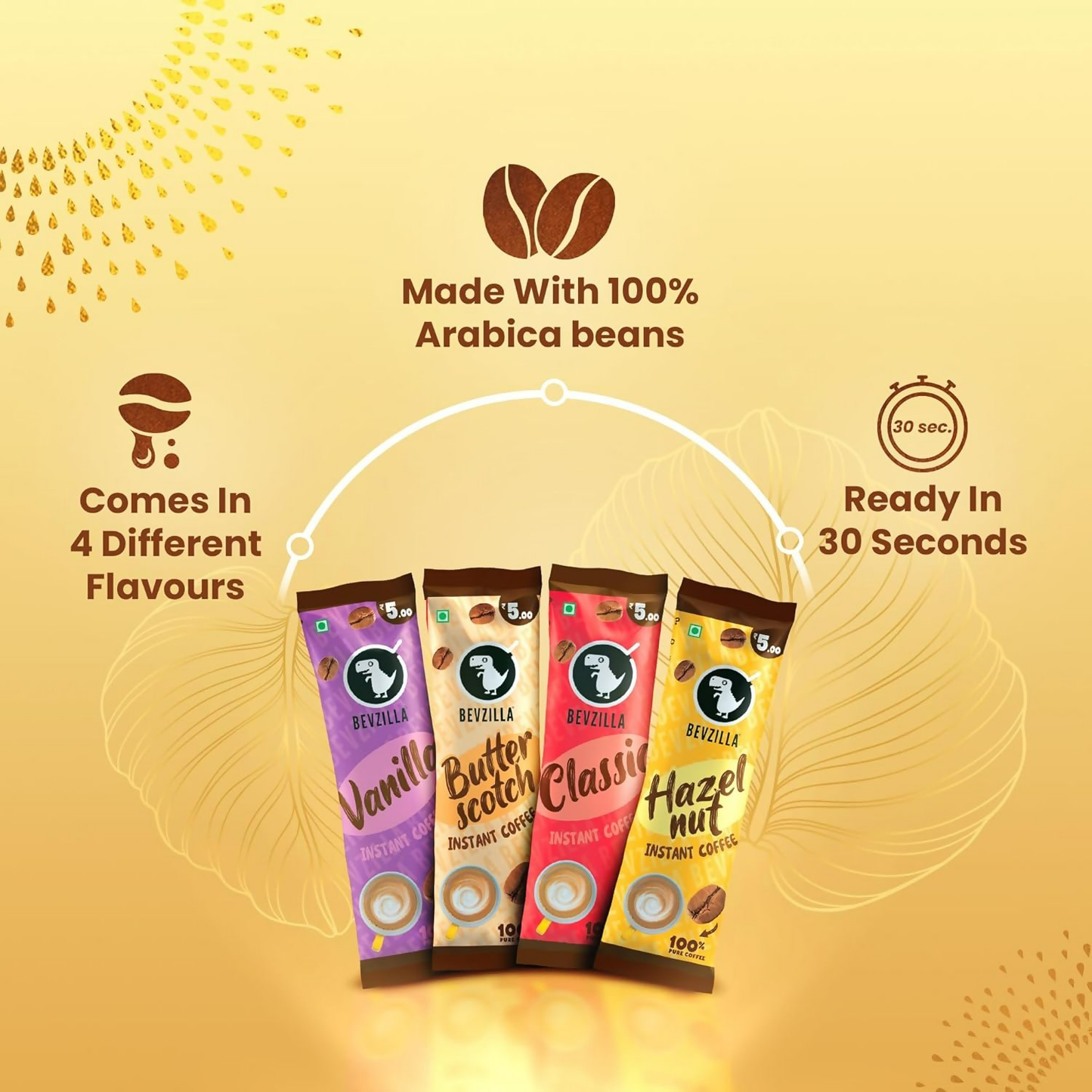 Bevzilla Premium Glass & 25 Flavoured Coffee Sachets | Swadesiicart