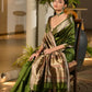 Vishnu Weaves Women's Mahendi Soft Tussar Silk Printed Saree with Blouse - Swadesiicart