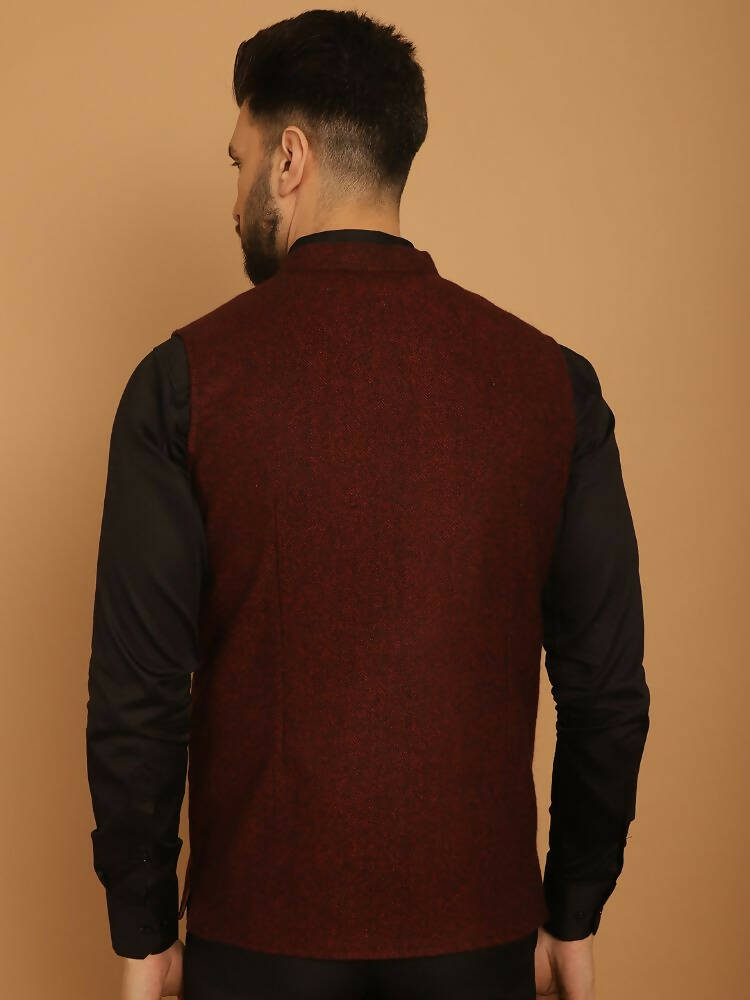 Even Apparels Pure Wool Nehru Jacket - Maroon | Swadesiicart