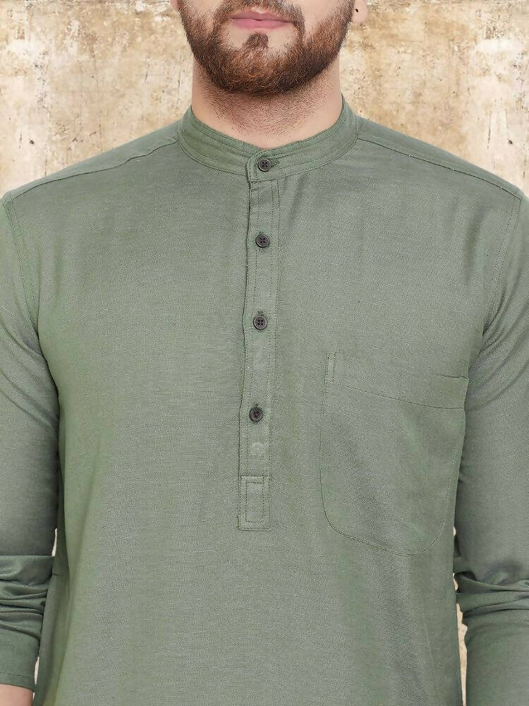 Even Apparels Cotton Linen Green Kurta - Green | Swadesiicart