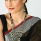 Mominos Fashion Johar Kamal Oxidised Silver-Plated Brass Finish Black Kundan Afghani Long Necklace For Women | Swadesiicart