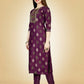 Jyoti Fashion Women's Wine Viscose Rayon Embroidered Kurta Pant Set | Swadesiicart