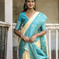 Vishnu Weaves Women's Firozi Handloom Raw Silk Woven Saree with Blouse - Swadesiicart