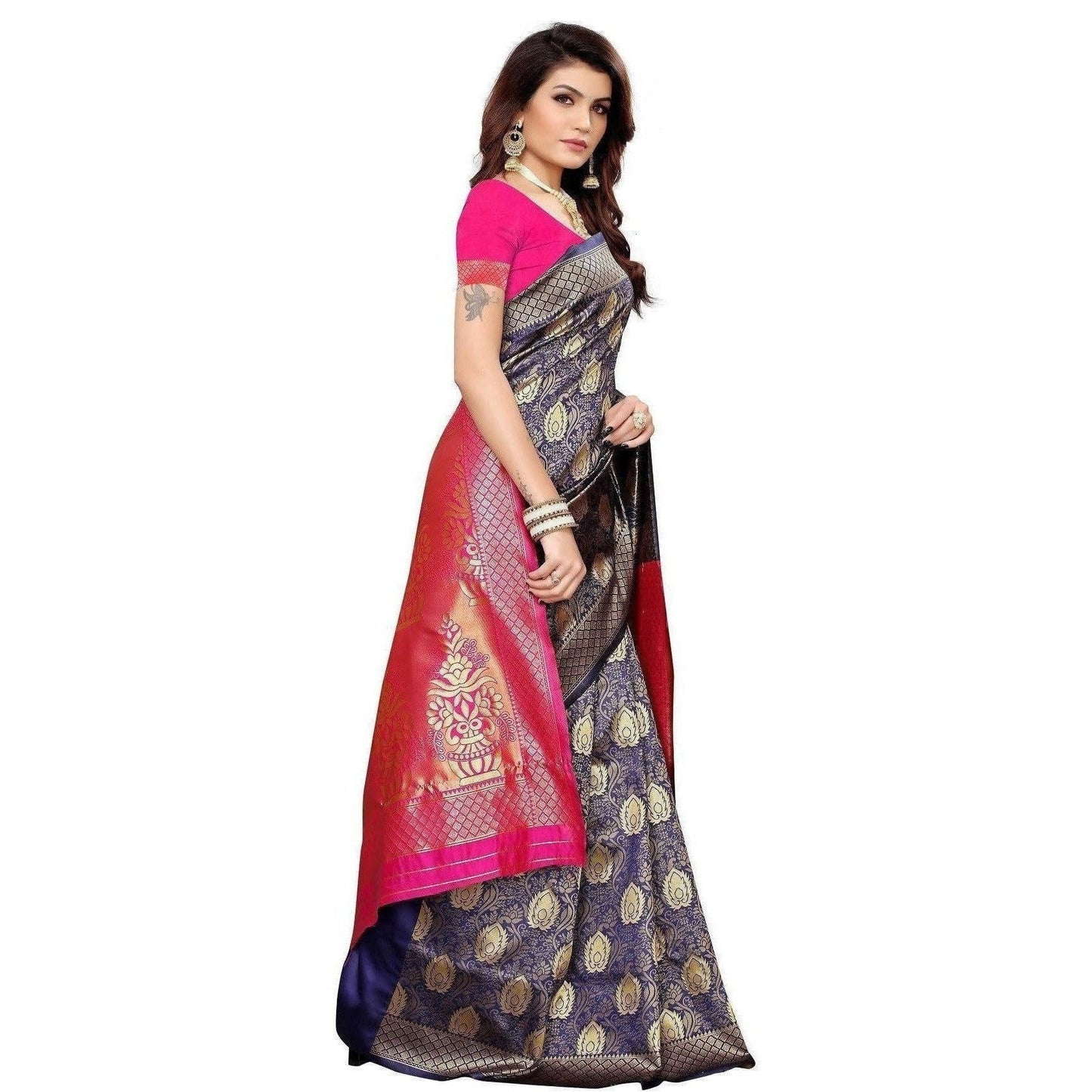 Vamika Banarasi Jaquard Blue Weaving Saree (BANARASI 04) | Swadesiicart