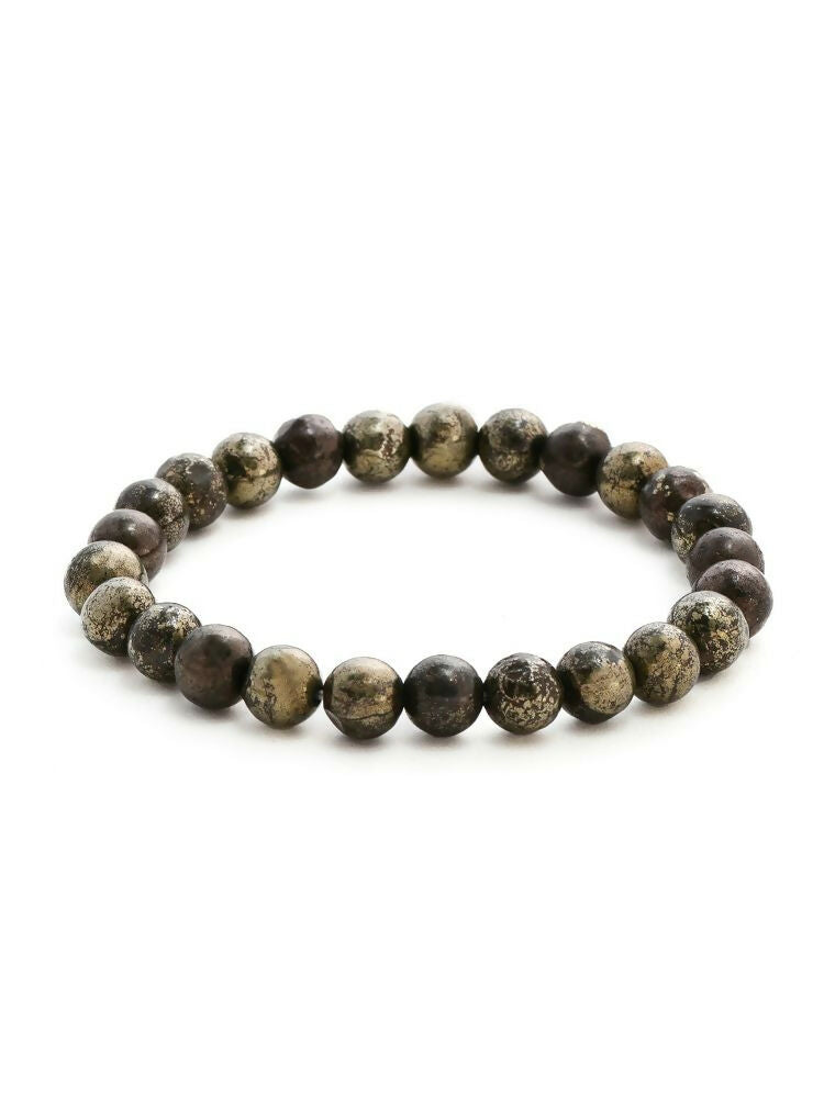 Pyrite Metal Black Round Elastic Bracelet - Ruby Raang | Swadesiicart