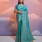 Vishnu Weaves Women's Firozi Handloom Raw Silk Woven Border Saree with Blouse - Swadesiicart