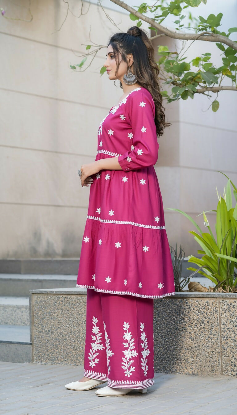 BulBul Dhawani Rayon Wine Co-Ord Set - Swadesiicart