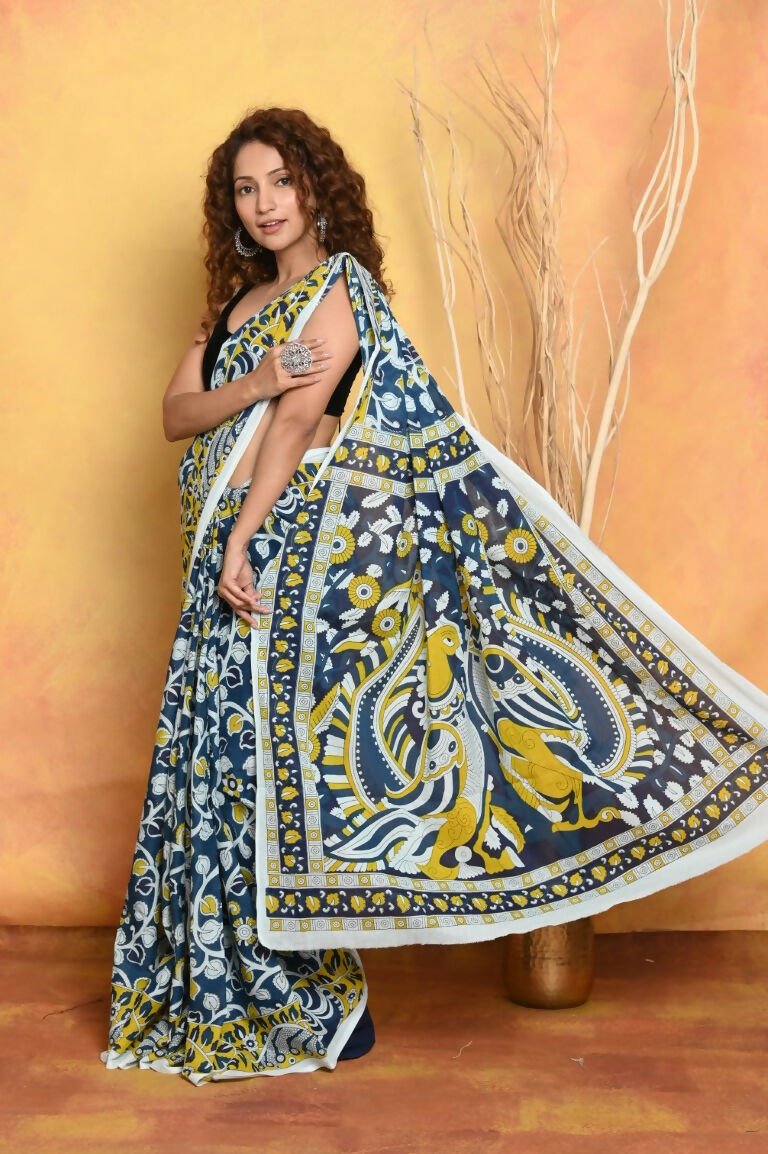 Very Much Indian Handblock Printed Cotton Saree With Natural Dyes | Swadesiicart
