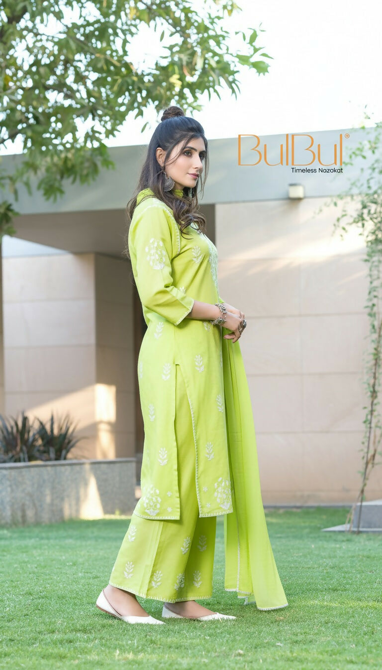 BulBul Akshyani Green Rayon Kurta Set with Dupatta - Swadesiicart
