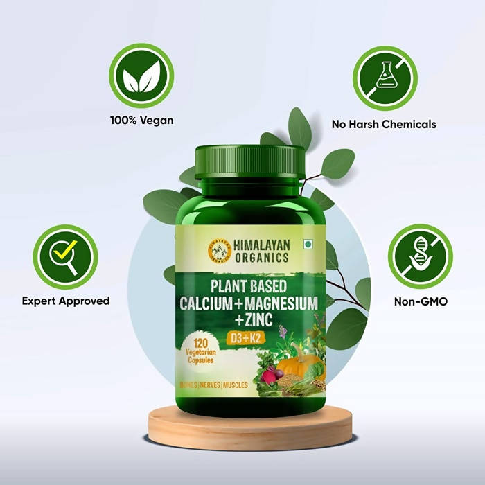 Himalayan Organics Plant Based Calcium + Magnesium + Zinc, D3+K2 Vegetarian Capsules | Swadesiicart